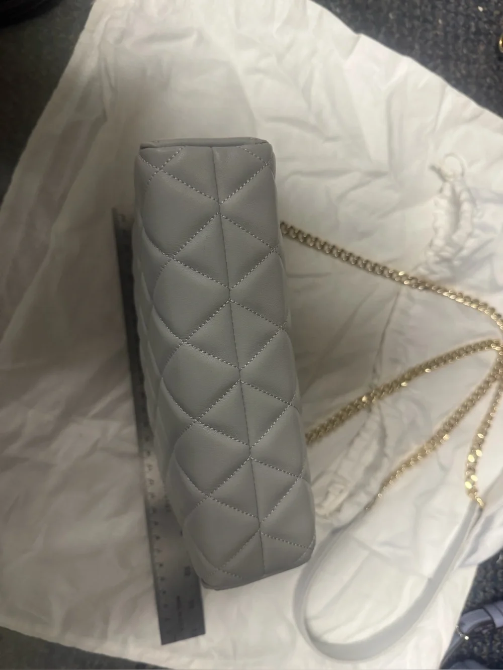 Kate Spade Camera Bag-  Quilted Grey Crossbody Bag with Gold Chain